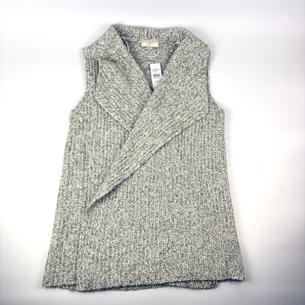 NWT Loft Open Front Cardigan Sweater Vest Womens Sz M‎ Heathered Grey Cottage